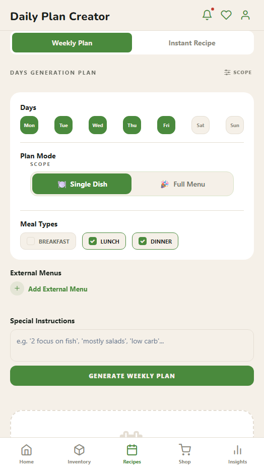 CulinaAI Recipes - Daily Plan Creator